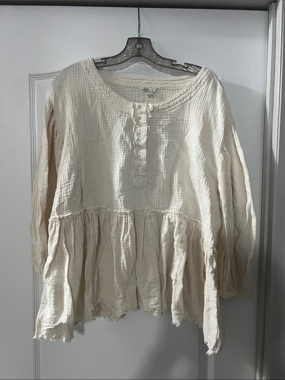 Cato Cream Gauze Peasant Tunic Top